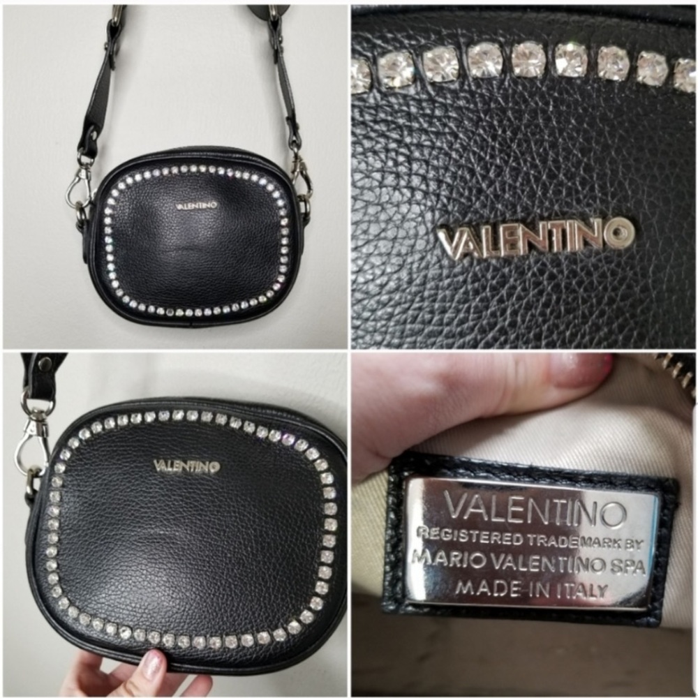 Valentino Black Leather Crossbody Bag with Crystal Trim